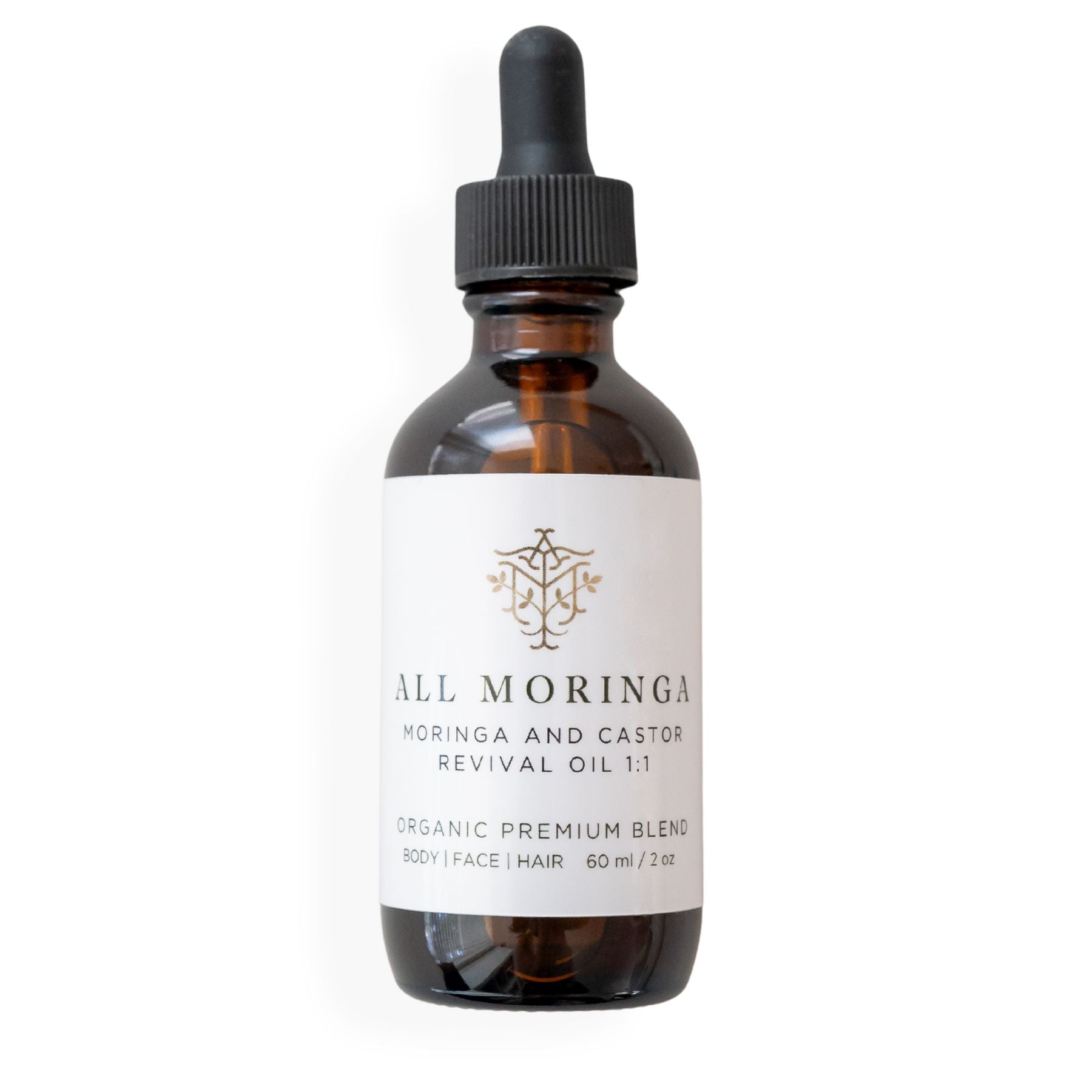 Premium Cold Pressed Organic Moringa & Castor Revival Oil 1:1 with Vitamin E for Face, Body and Hair 2 oz-0