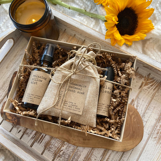 Natural spa essentials gift set with organic relaxation products"